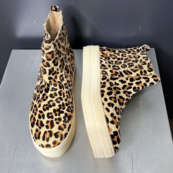 J Slides Hypo Platform High Top Sneaker Bootie Cheetah Leopard Print Calf Hair - Picture 4 of 9